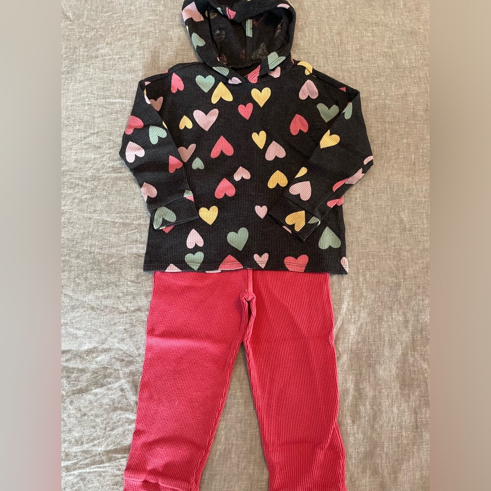 Garanimals 3T bundle Heart Pattern waffle Hoodie, coral hoodie, matching pants
